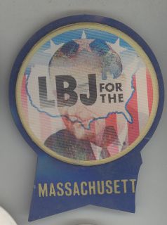 1964 LBJ LYNDON JOHNSON Massachusetts FLASHER For USA Pin BUTTON