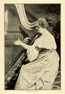 1898 Print Mabel Munro Portrait Musical Instrument Harp Players