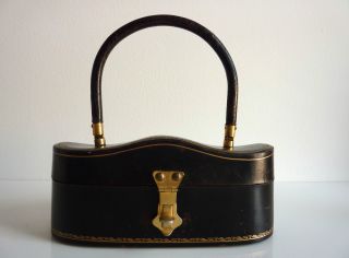 Italian Molded Leather Box   Purse with Gold Stamped Detail by S. LUTI