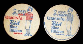 Vintage 1960s Original Pabst Blue Ribbon Pair Beer Coasters Nice