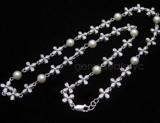 315 MAJORICA White Pearl Sterling Silver Flower Necklace MJ22