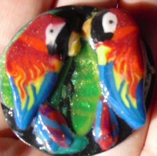 Macaw parrot tropical birds in love handcraft magnet polymer clay ooak