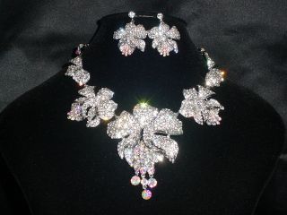 Elegant Crystal Orchid Bridal Necklace Earrings Set