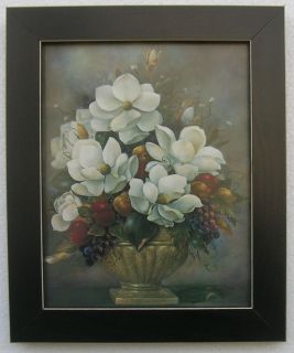 Magnolia Pictures Flowers Antique Vase Framed Country Picture Print