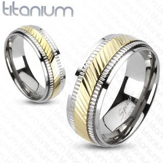 Titanium Mens Ring 2 Tone Gold IP Wedding Band Engagement Ring