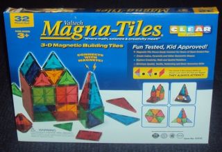 Valtech Magna Tiles 32 Piece Clear Colors Set Brand New Factory Sealed