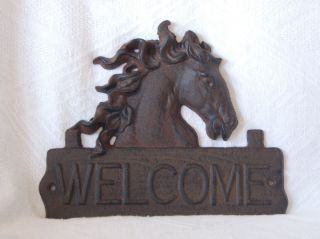 Welcome Plaque New Cast Iron 9 Sign of Horse w Flowing Mane