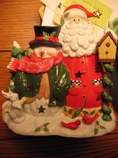 Home Interiors Homco Santa Snowman Christmas Candle Holder Figurine