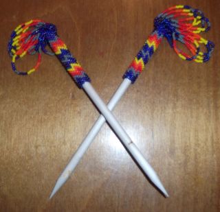 Beatuiful Pair of LAKOTA Sioux Beaded Hair Sticks
