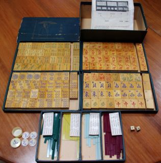 Vintage Chinese Mah Jong Jongg Mahjong Set tiles instructions case