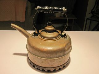 Vintage Simplex Copper Tea Pot Kettle England Coil Base Wood Handle