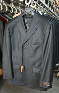 Mens Gianni Manzoni Black Pinstripe 3 Button Suit 42R New with Tags