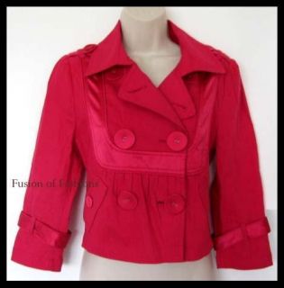 Marciano Hot Pink Satin Trim Cropped Pea Coat Style Jacket Size 4
