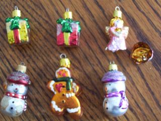 Tiny Vintage Glass Xmas Ornaments 6 Figurines