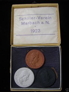 1923 Friedrich Schiller Stadtgemende Marbach Antique Porcelain 3 Medal