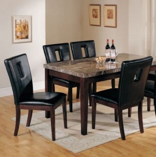 Black Espresso Marble Top Dining Room Table and Chair Set Modern