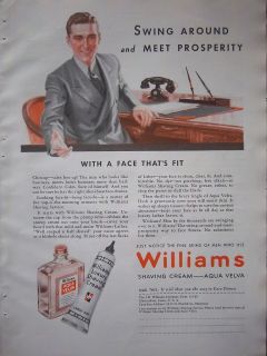 1932 Williams Shaving Cream Man in Office Brehm Color Art Ad