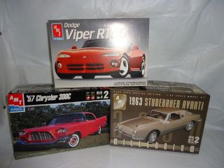 Vintage AMT Models 57 Chrysler 300C 63 Studebaker and Dodge Viper