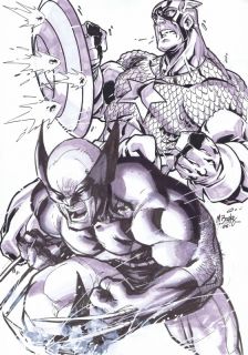 Original Art Captain America Wolverine by Mark Brooks 11 5x17