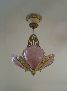 Art Deco slip shade chandelier by markel orig vintage shades & fixture