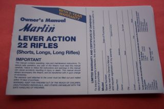 Marlin Lever Action 22 Caliber Rifle Owners Manual Dated 11 07