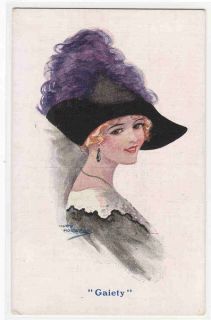 Beautiful Lady Hat Artist Signed Mary Horsfall 1910c Postcard
