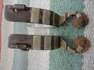 Pair of Double Mounted Handmade Marked Spurs by Robert Evans