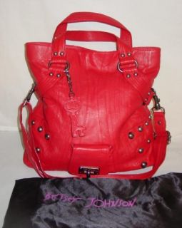 Johnson Red Leather Cross Body Messenger Tote Handbag Purse Bag