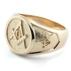 Mens 18K Solid Gold Masonic Ring Solid Back Beautiful