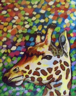 Colorful African Giraffe Original Acrylic Painting 16x20 on Canvas