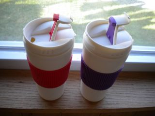 COFFEE Travel MugS Cup / Lid 16OZ 2 RED/PURPLE Gripper HOT / COLD