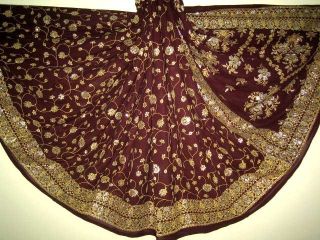 Indian Glittery Sari Fabric Dark Brown BellyDance Curta