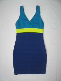 Express Blue Neon Yellow Bandage Stretch Color Block Dress Size XS New