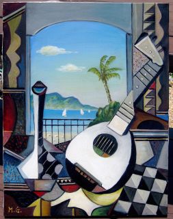 MAURICE GREEN ORIGINAL PAINTING LISTED ARTIST MANDOLIN PICASSO STYLE