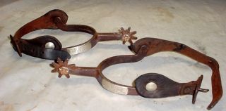Antique Signed McChesney Iron Silver Mounted Cowboy Western Spurs