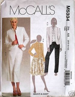 McCall Pattern 5334 Misses Petite Basic Wardrobe Jacket Skirt Pants