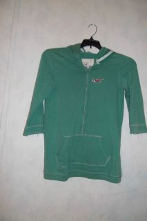 Womens Green Hollister Button Up Hoodie Sweater Size Large