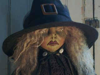 Primitive Folk Art Cloth Halloween Witch Doll Cora McCready