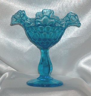Vintage Fenton Colonial Blue Glass Thumbprint Compote