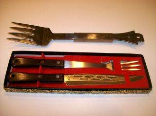 TURKEY MEAT CARVING SET KNIFE VERNCO STAINLESS STEEL SPATULA FORK BBQ