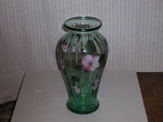  Hand Painted Floral Spruce Green Vase Beautiful 9 1 2 H 5 W A Meeks
