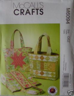 McCalls Pattern 6094 Quilt Tote Bag Handbag Purse New