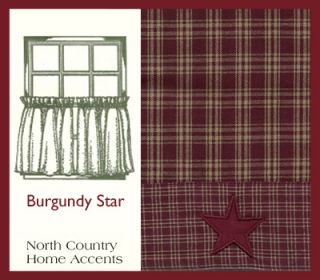 Victorian Heart Burgundy Star Country Cottage Curtains Lined Tiers