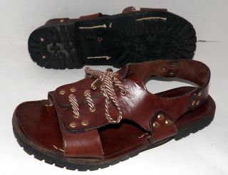 Super Funky ITALIAN MADE Leather Sandals Tire Tread Sole Lace Front sz