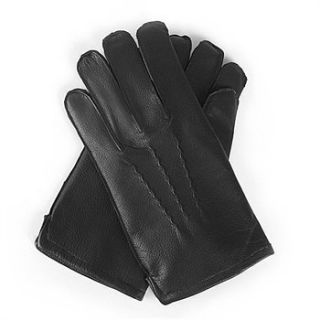 Black Leather Mens Fleece Lined Winter Gloves Small