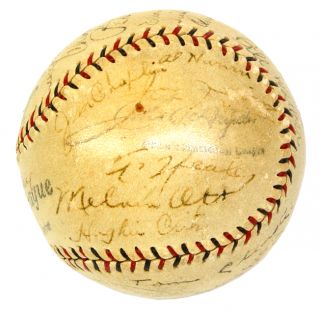Mel Ott Carl Hubbell Bill Terry Signed 1930 NY Giants Team Baseball