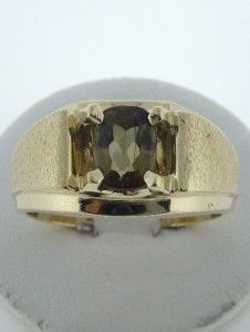 14k Gold Mens Olive Green Peridot 8x6mm Ring 10g 12mm