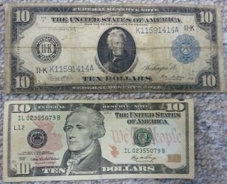  1914 US 10 DOLLAR BILL Dallas Federal Reseve Note PAPER MONEY Mellon