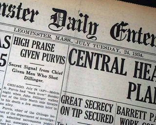 Assassination Shot in Chicago Melvin Purvis 1934 Newspaper