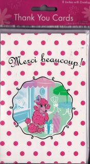 Pink Poodle Merci Beaucoup Thank You Notes Cards Birthday Party